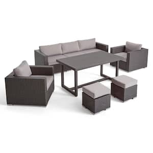 Santa Rosa Grey 8-Piece Faux Rattan and Aluminum Outdoor Dining Set with Light Grey Cushions