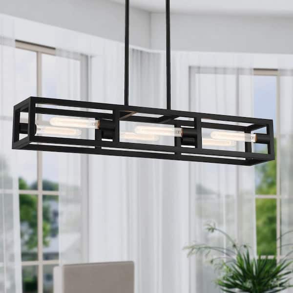 Urban Oasis 6-Light Matte Black Minimalist Linear Chandelier for Kitchen Islands with No Bulbs Included