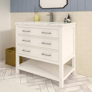 Smania 36 in. W x 22 in. D x 35.63 in. H Single Sink Freestanding Bath Vanity in Matte White with Carrara Marble Top