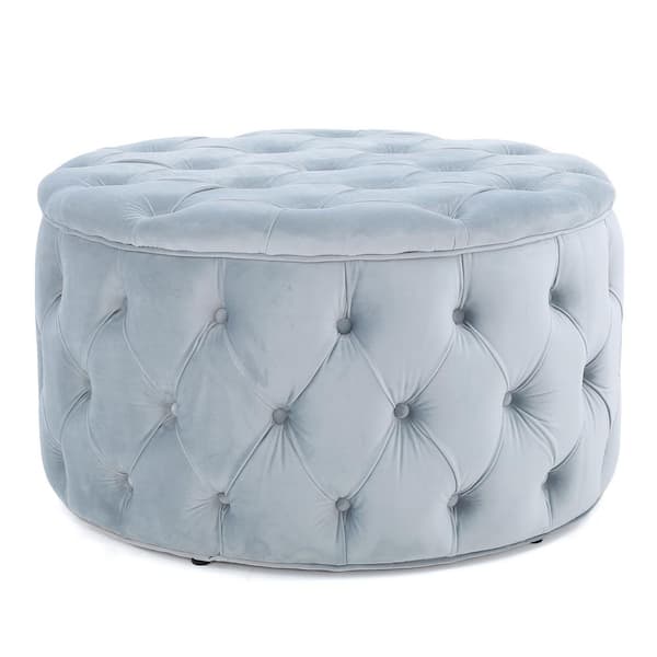 Noble House Zelfa Light Grey Round Ottoman
