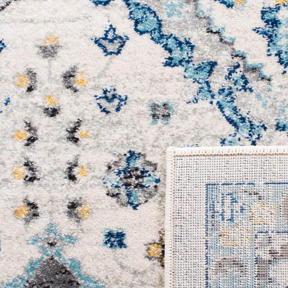 Ivory and Light Blue Synthetic Hand-knotted Runner Rug