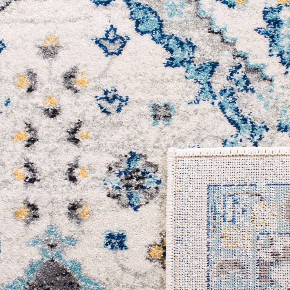 Ivory and Light Blue Floral High Pile Synthetic Rug