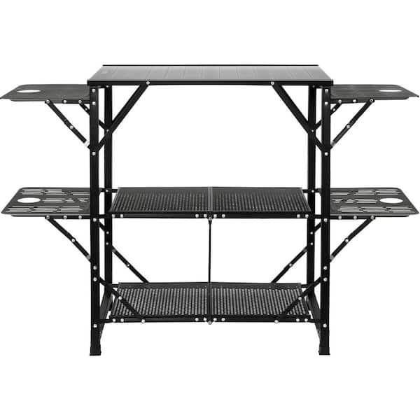 AOPSPS Camping Kitchen Table, 1-piece Folding Portable Cook Station with A Carrying Bag, Aluminum Camping Table 4-Iron Side，