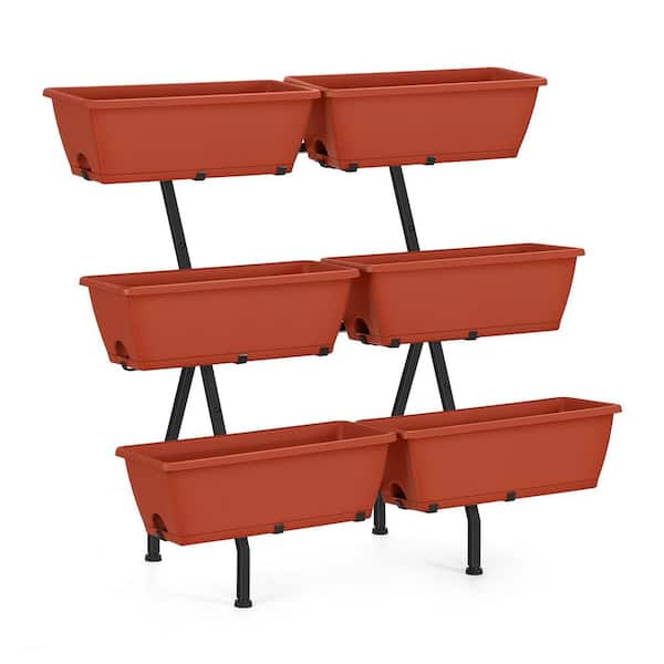 3-Tiers 17.7 in, x 31 in. Vertical Plastic Garden Planter Indoor Outdoor Red