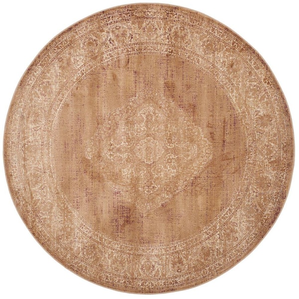 SAFAVIEH Vintage Taupe 6 ft. x 6 ft. Round Border Medallion Floral Area Rug