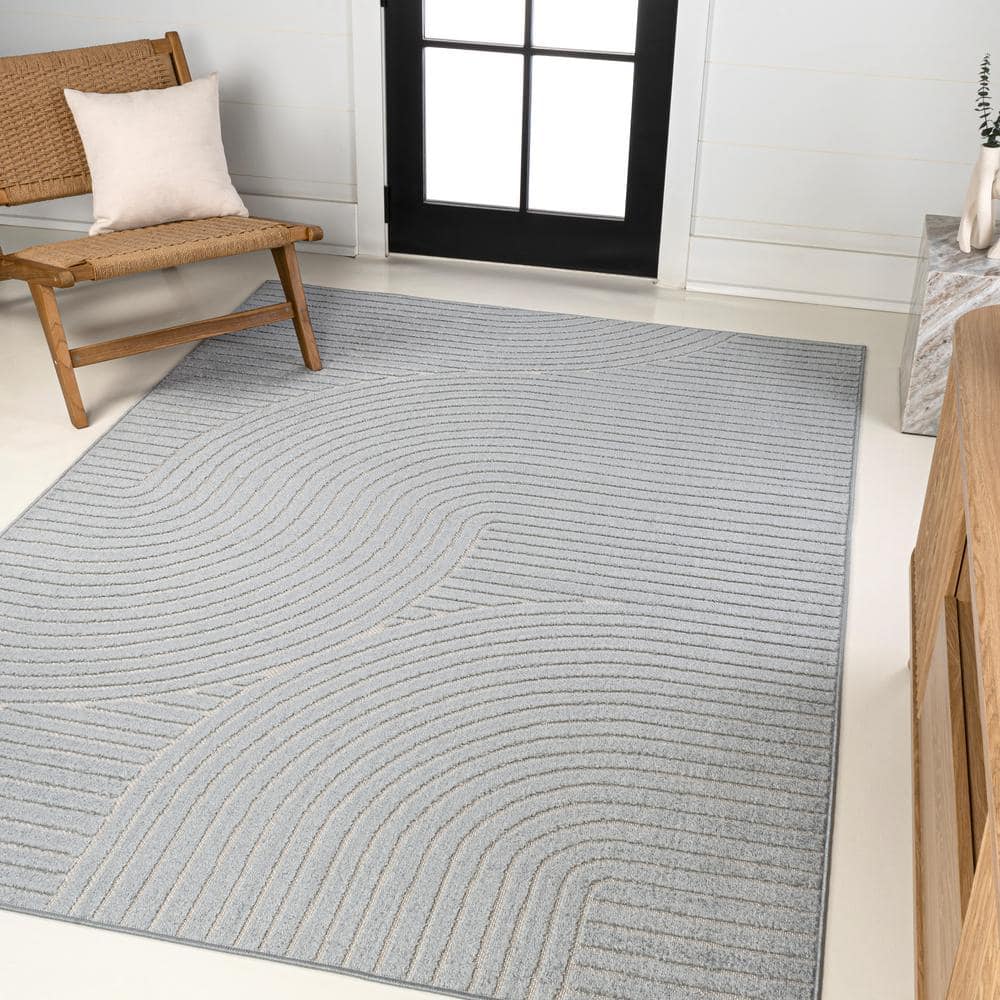Hallie High-Low Geometric Light Blue and Cream 8' x 10' Synthetic Rug