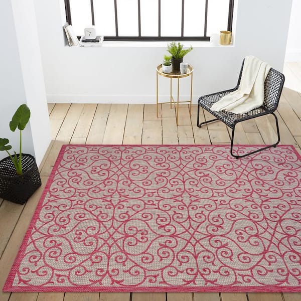 3'x5' Madrid Vintage Filigree Textured Weave Indoor/Outdoor Area Rug, Beige/Brown - Jonathan Y