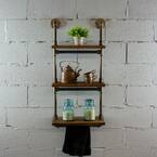 Juneau Farmhouse Industrial, Brown 3-Tiered Etagere Wall Pipe Shelf Rack Multipurpose-Metal-Reclaimed Wood