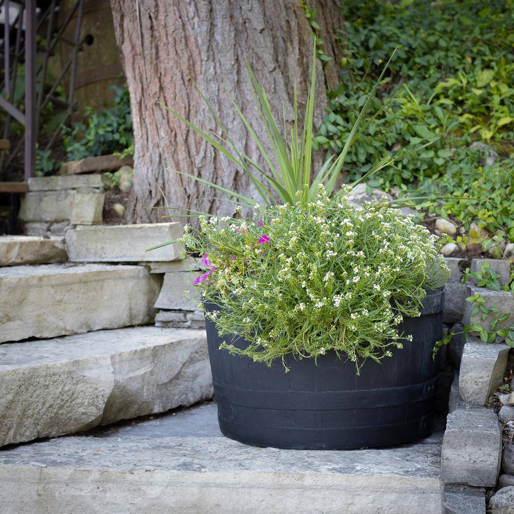 Black Polyethylene Whiskey Barrel Planter for Indoor/Outdoor Use