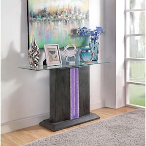 Ruban 50 in. Gray/Clear Standard Rectangle Glass Console Table with Pedestal