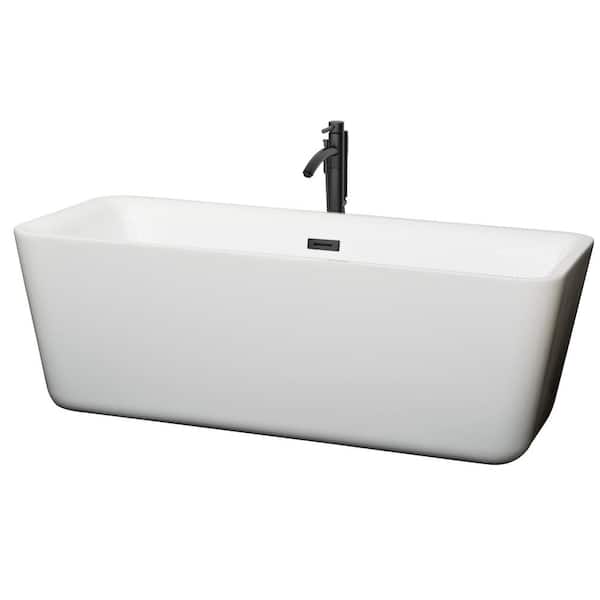 Wyndham Collection Emily 68.88 in. Acrylic Flatbottom Bathtub in White with Matte Black Trim and Faucet