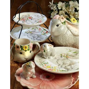 12.5 in. Assorted Colors Sweet Bunny Multicolored Earthenware Square Platter