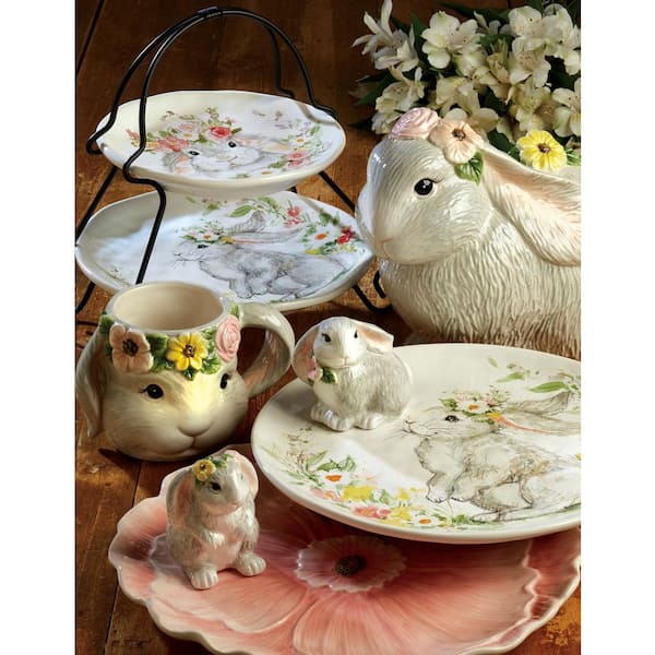 Sweet Bunny 4-Piece Seasonal Multicolored Earthenware 8.5 in. Dessert Plate Set (Service for 4)