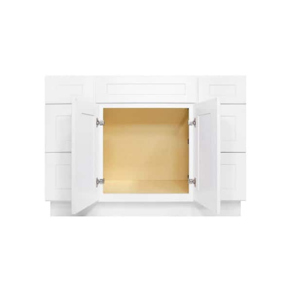 48 in. W 21 in. H 34.5 in. D Ready to Assemble Plywood Vanity Kitchen Cabinet in Painted White with 2 Drawer