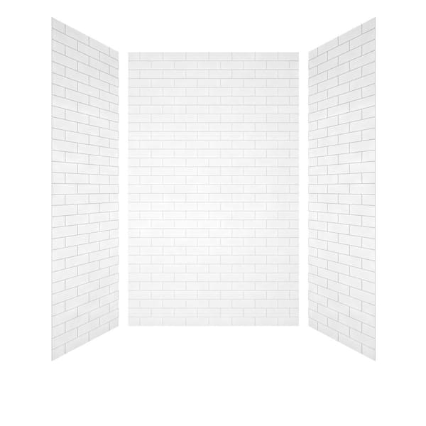 60 in. W 96 in. H 3-Piece Glue Up Solid Surface Alcove Shower Wall Set in White Subway Tile