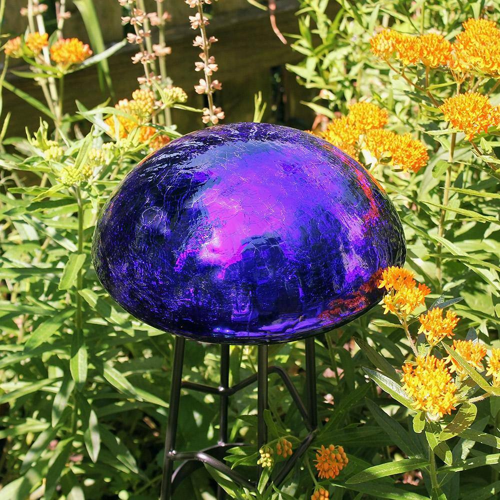 Cobalt Blue Crackle Glass Toadstool Gazing Globe Ball