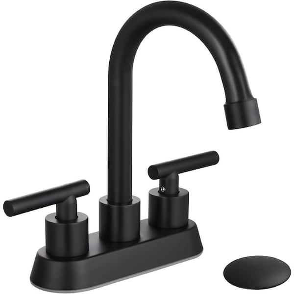 MTTCLE 4 in. Centerset Double Handle High Arc Bathroom Sink Faucet with Pop-up Drain in Matte Black