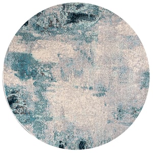 Cream/Blue 5 ft. Contemporary Pop Modern Abstract Vintage Round Area Rug