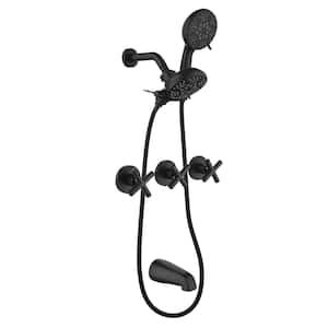 Triple Handle 7-Spray Tub and Shower Faucet 1.8 GPM Wall Mount Dual Head Shower Kit Trim in Matte Black Valve Included