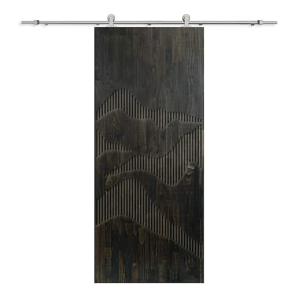 CALHOME 38 in. x 80 in. Charcoal Black Stained Solid Wood Modern Interior Sliding Barn Door with Hardware Kit