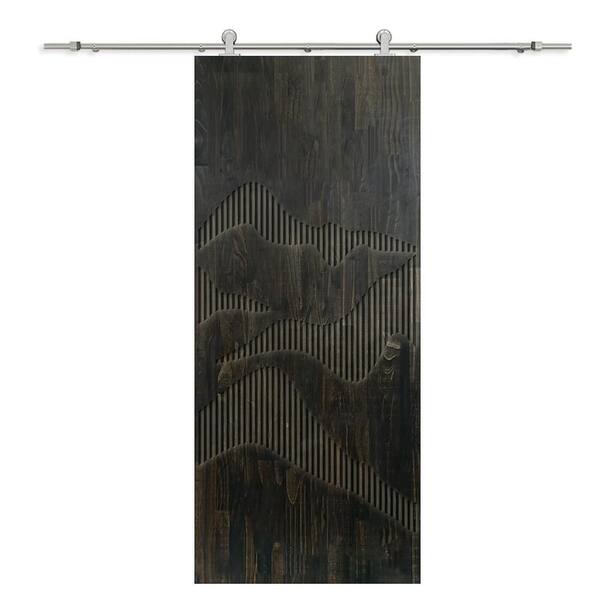 CALHOME 32 in. x 84 in. Charcoal Black Stained Solid Wood Modern Interior Sliding Barn Door with Hardware Kit