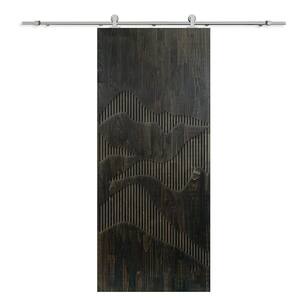 38 in. x 96 in. Charcoal Black Stained Pine Wood Modern Interior Sliding Barn Door with Hardware Kit