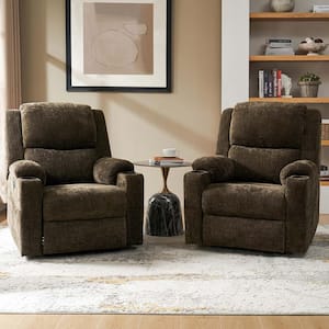 Lorenz Brown Traditional Style Dual Motor Lift Assist Recliner with Massage and Heat (Set of 2)
