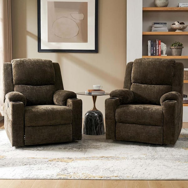 JAYDEN CREATION Lorenz Brown Traditional Style Dual Motor Lift Assist Recliner with Massage and Heat (Set of 2)