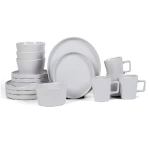 16-Piece Stoneware Round Dinnerware Set, Service for 4, White Glossy