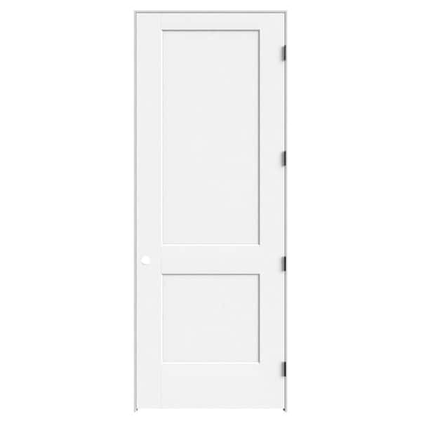 36 in. x 96 in. 2-Panel Logan Left-Hand Hollow Core Primed Composite Single Prehung Interior Door with Black Hinges