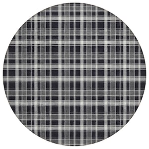 Chantille ACN563 Black 8 ft. x 8 ft. Round Machine Washable Indoor/Outdoor Geometric Area Rug