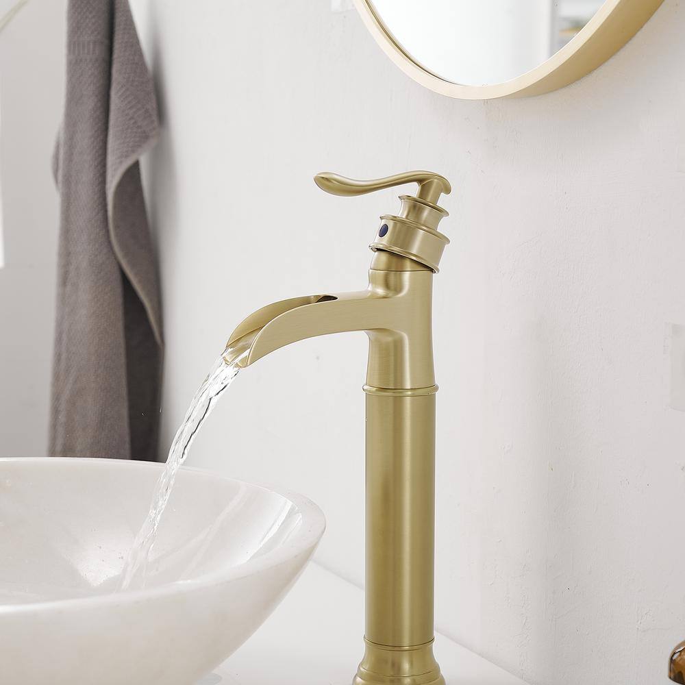 Brushed Gold Single Handle High-Arc Bathroom Faucet