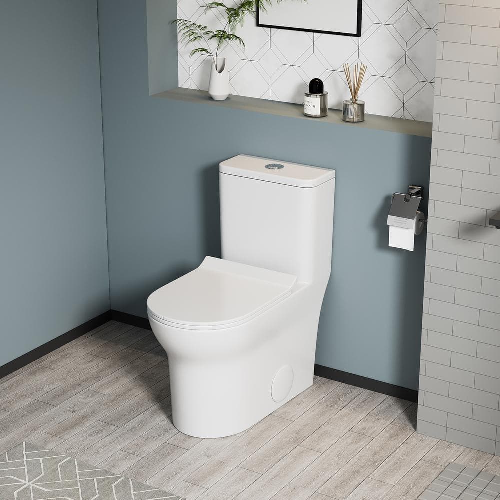 Glossy White Ceramic Elongated One-Piece Toilet with Dual Flush