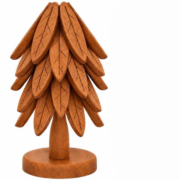 Walnut Sapele Wood Tree Trivet Set for Hot Dishes with Storage Stand, 5-Pack and 1 Stand