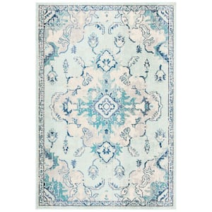 Madison Teal/Beige Doormat 3 ft. x 5 ft. Border Floral Oriental Area Rug