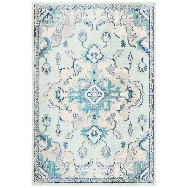 SAFAVIEH Madison Teal/Beige 5 ft. x 8 ft. Border Floral Oriental Area Rug