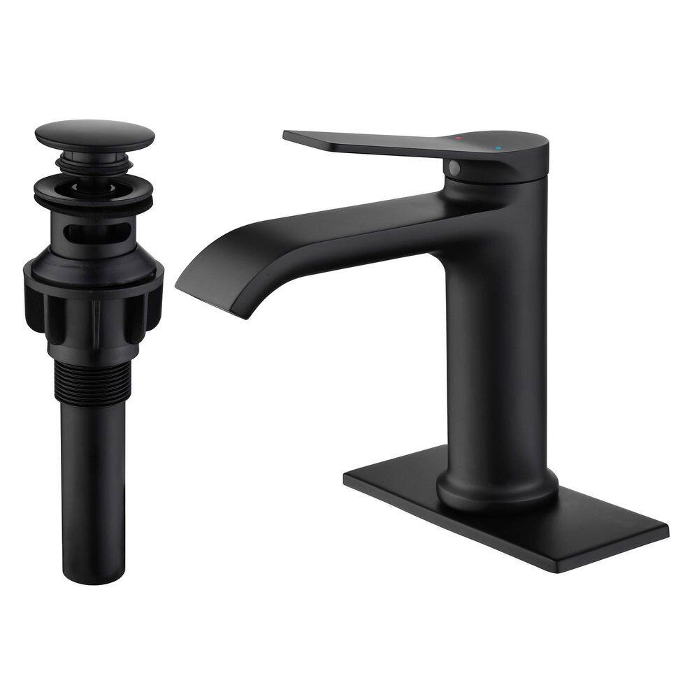 Single Handle Single Hole Bathroom Faucet with Deckplate and Pop-Up Drain in Matte Black price history on PriceWatchPro