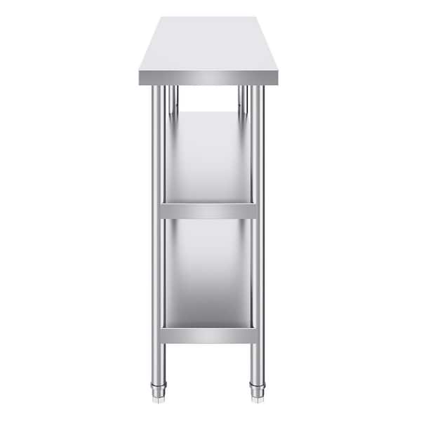 SKYSHALO Stainless Steel Food Prep Table, Silver Kitchen Prep Table 14 x 48 x 34 in. Commercial Kitchen Worktable