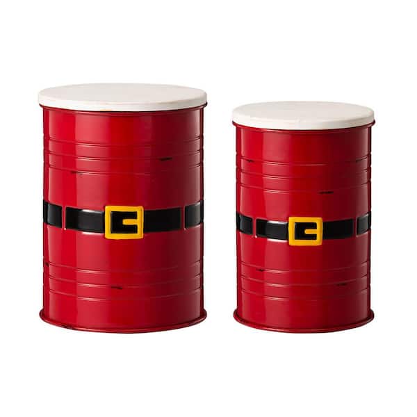 Glitzhome Farmhouse Enamel Metal Santa Belt Storage Container (Set of 2)