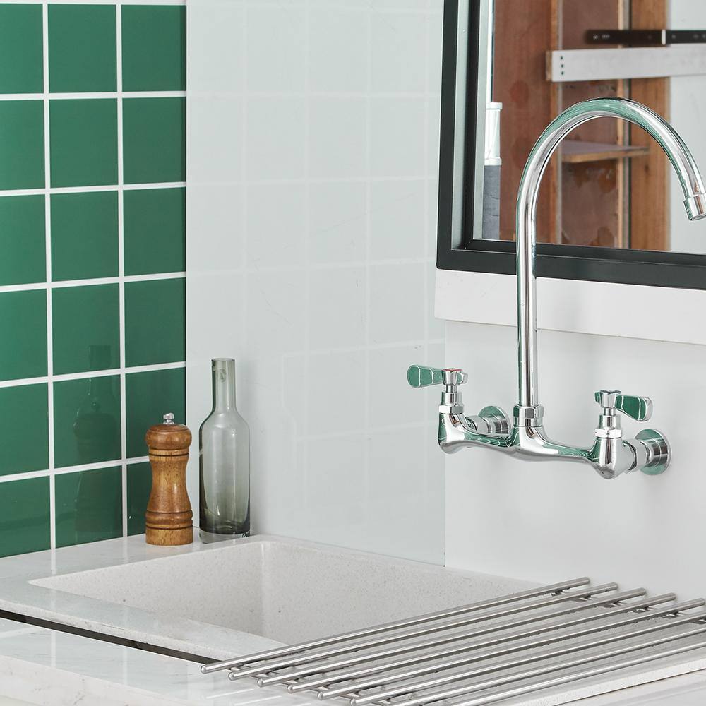 Polished Chrome Double Handle Wall Mount Kitchen Faucet
