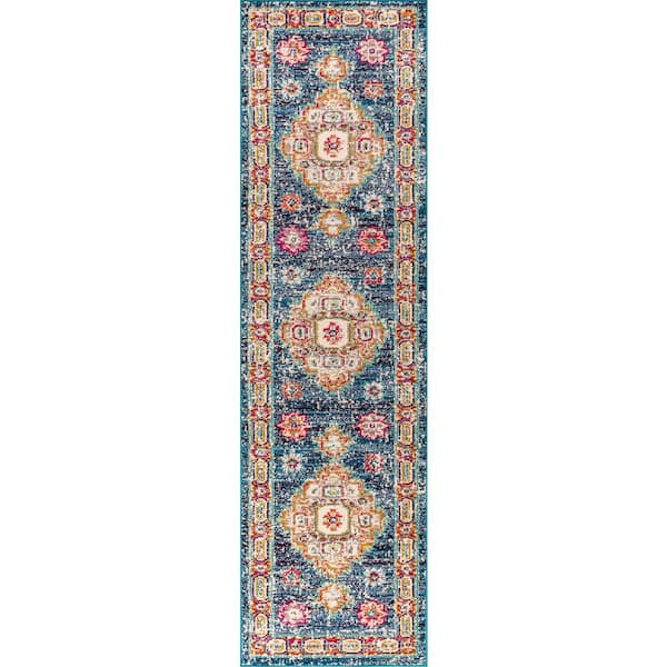 Bohemian FLAIR Boho Vintage Medallion Navy/Red 2 ft. 3 in. x 8 ft. Runner Rug