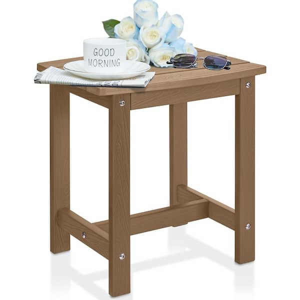 Unbranded Waterproof Single Tier Brown Rectangle HIPS Plastic 16.7 in. Outdoor Side Table