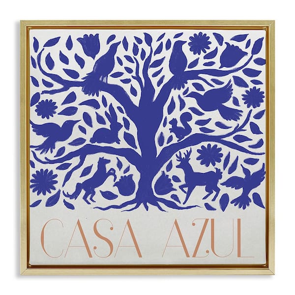 Stupell Industries Casa Azul Blue Tree by Elizabeth Medley Gold Floater Frame Animal Graphic Art Print 18 in. x 18 in.