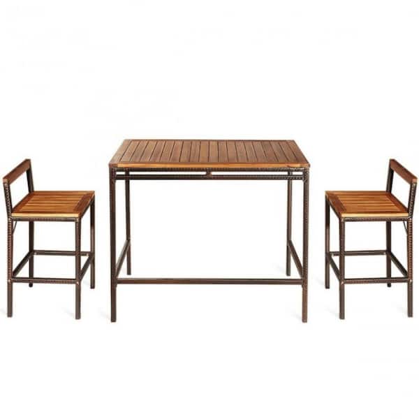 Alpulon 3-Piece Patio Rattan Wicker Outdoor Bar Dining Furniture Set
