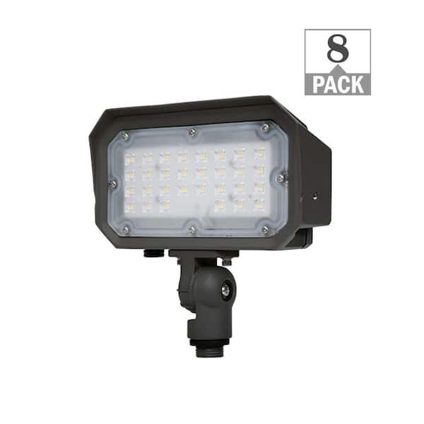 120-Watt Equivalent 7 in. 3600 Lumens Bronze Outdoor Integrated Flood Light Adjust Knuckle Mount Security Light (8-Pack)