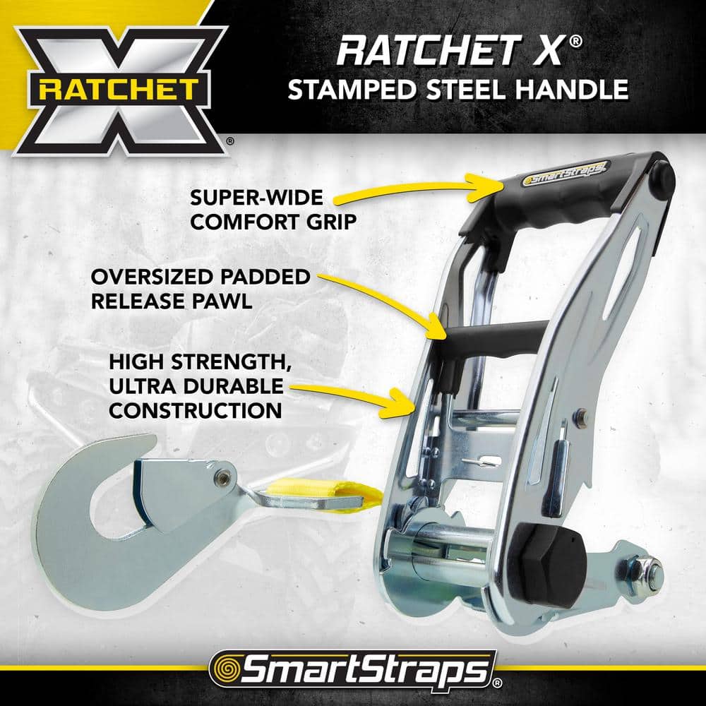 SmartStraps Heavy-Duty 8ft Yellow Ratchet Tie-Down Strap with Snap Hook