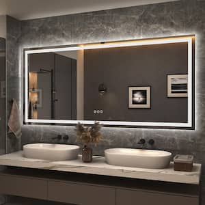 77 in. W x 36 in. H Large Rectangular Frameless Double LED Lights Anti-Fog Wall Bathroom Vanity Mirror in Tempered Glass