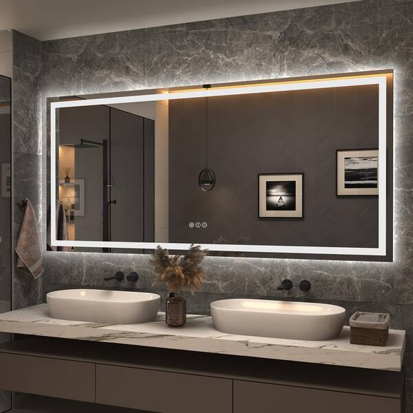 Double vanity top mirror with lights