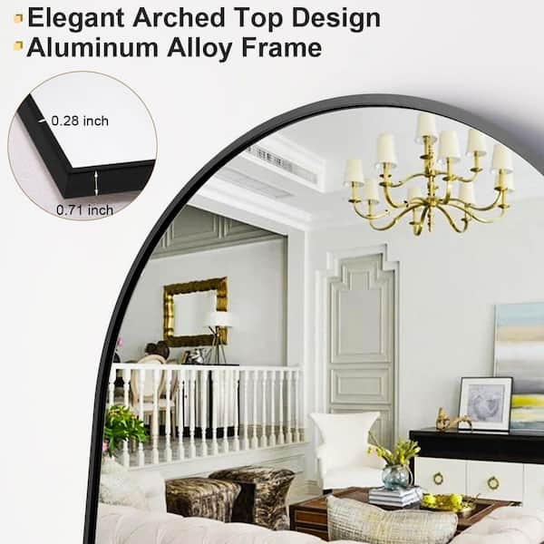 Black 18 in. W x 58 in. H Arched Aluminum Frame Mirror Free Standing Hanging Mounted Mirror Floor Full Length Mirror