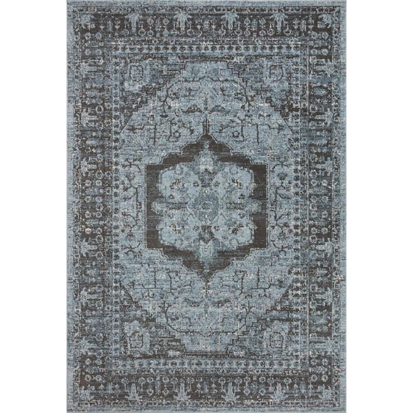 LOLOI II Odette Sky/Charcoal 9 ft. 2 in. x 9 ft. 2 in. Round Oriental Area Rug